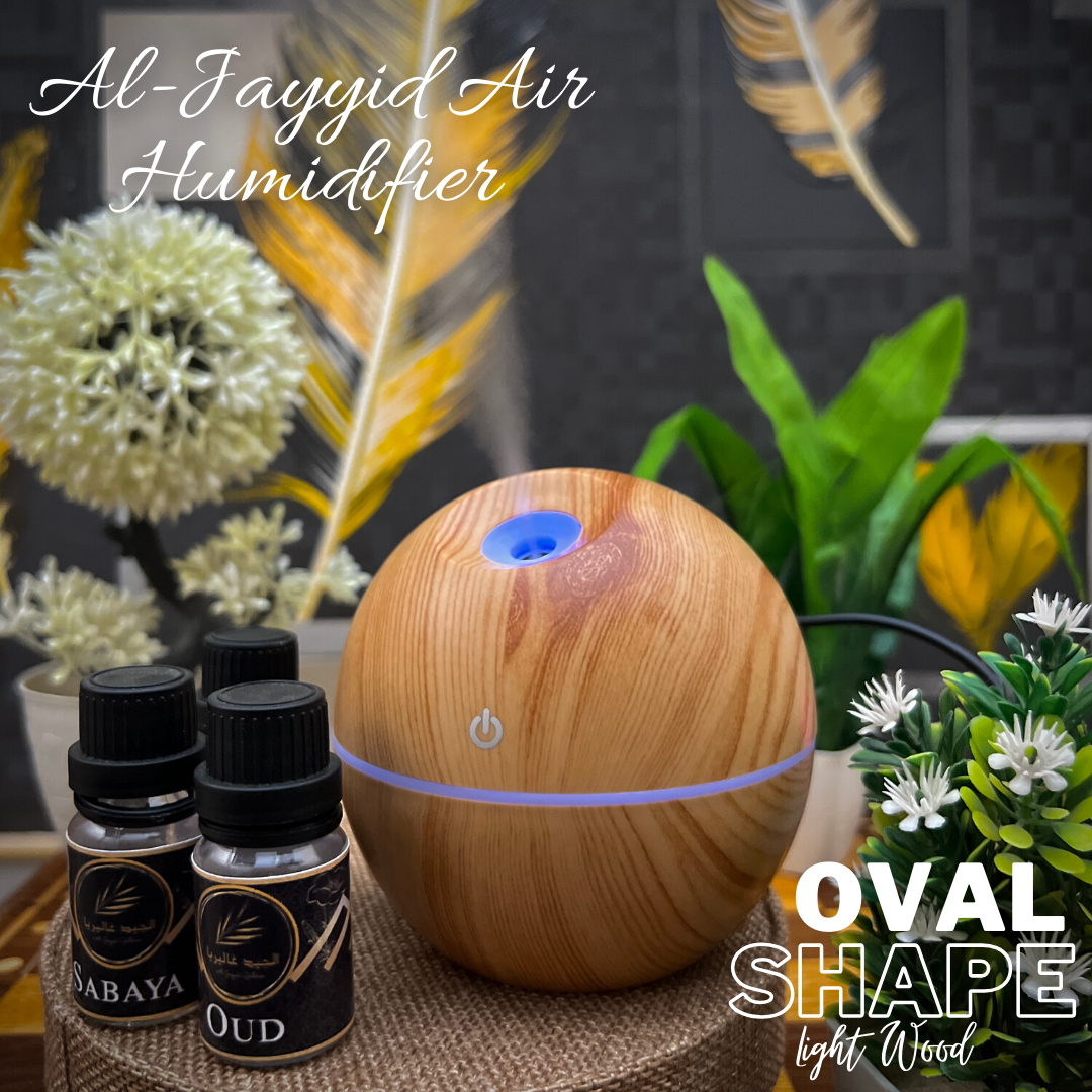 Al Jayyid Air Humidifier (OVAL SHAPE) with 3 free fragrances | Aroma Diffuser | Oud, Sabaya, Desire.