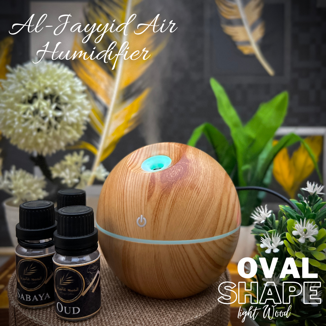 Al Jayyid Air Humidifier (OVAL SHAPE) with 3 free fragrances | Aroma Diffuser | Oud, Sabaya, Desire.