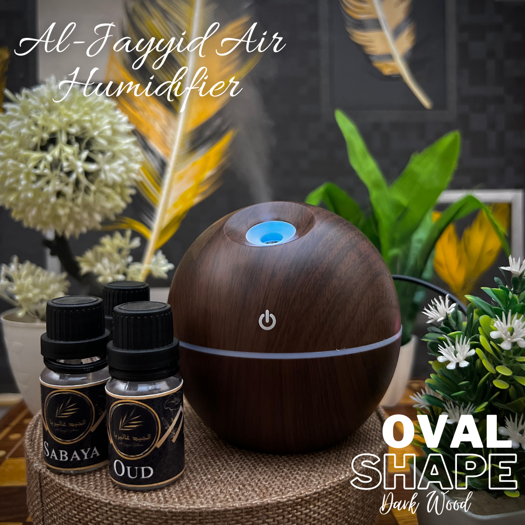 Al Jayyid Air Humidifier (OVAL SHAPE) with 3 free fragrances | Aroma Diffuser | Oud, Sabaya, Desire.