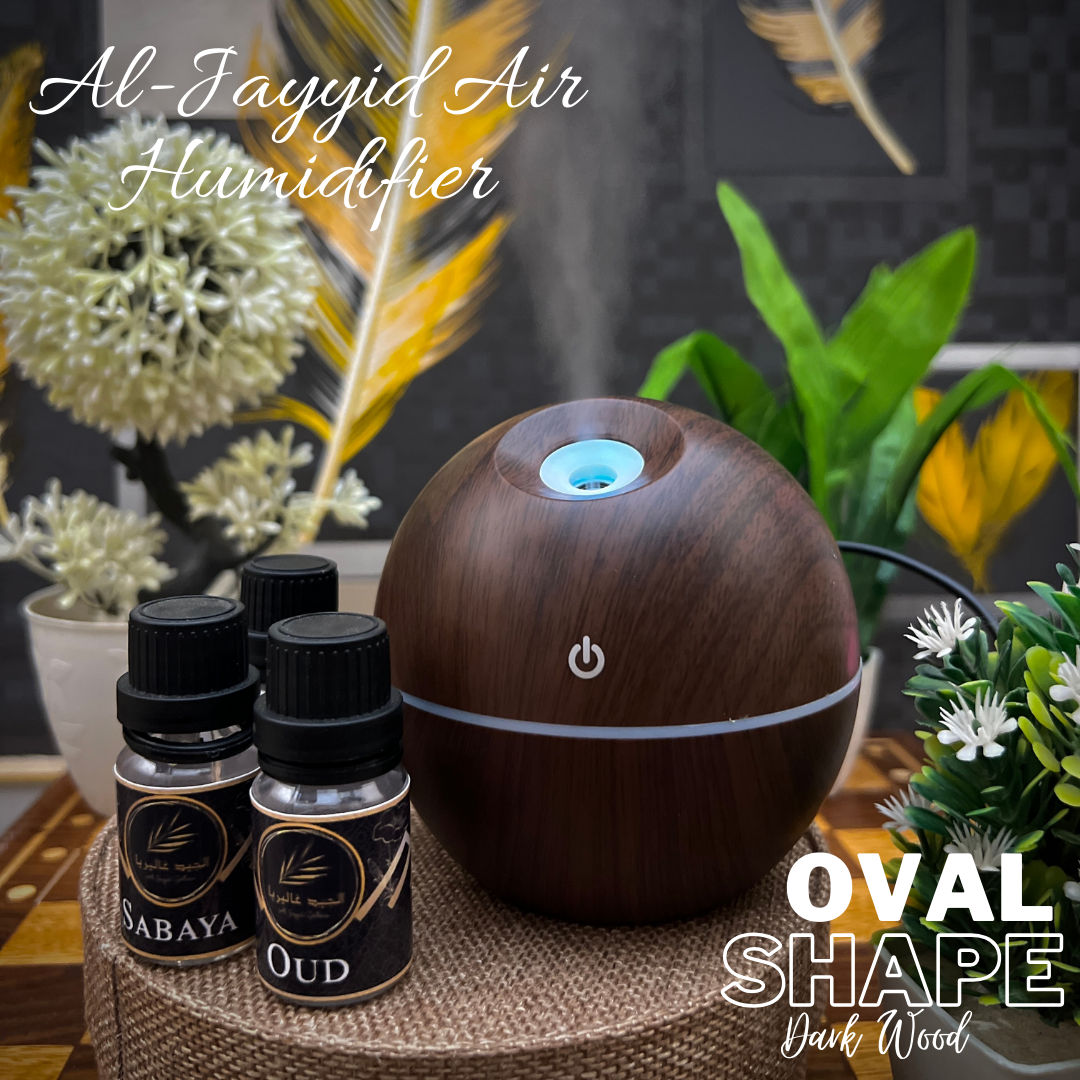 Al Jayyid Air Humidifier (OVAL SHAPE) with 3 free fragrances | Aroma Diffuser | Oud, Sabaya, Desire.