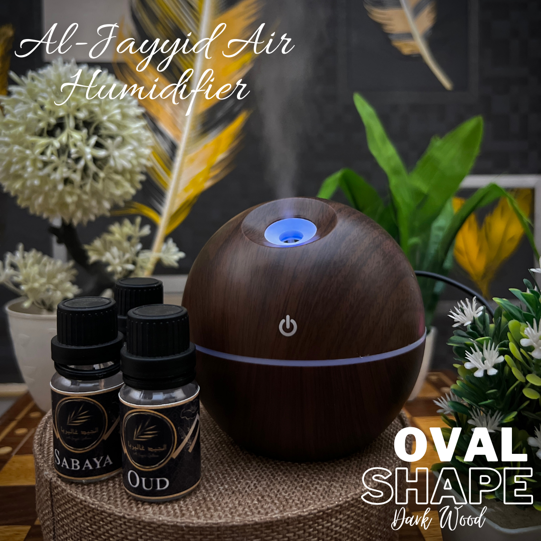 Al Jayyid Air Humidifier (OVAL SHAPE) with 3 free fragrances | Aroma Diffuser | Oud, Sabaya, Desire.