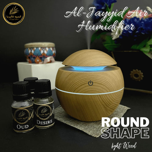 ROUND SHAPE (Lightwood) Air Humidifier with 3 Free Fragrances | Oud, Sabaya, Desire.