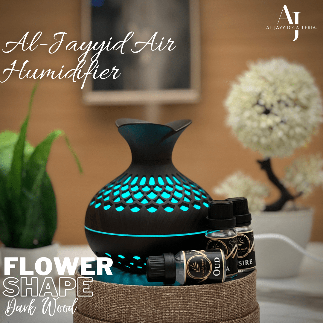 Air Humidifier Flower Shape in dark wood colour with 3 free scents.