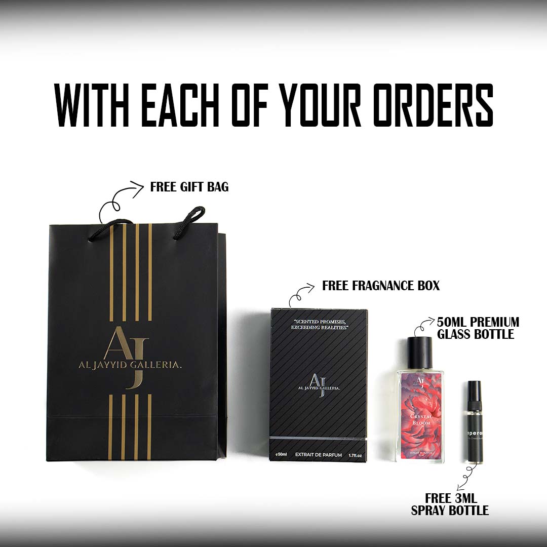 Crystal Bloom perfume by Al Jayyid Galleria with free fragrance box, gift bag & 3ml bottle.