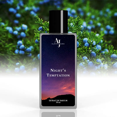 Nights Temptation perfume bottle with fresh lemon and lavender notes, offering a sophisticated scent for men.